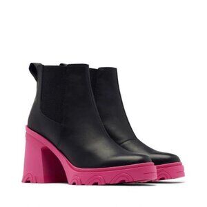Sorel Brex Heel Lug Sole Chelsea Boots Black Pink Block Heel Ankle Booties 7 M